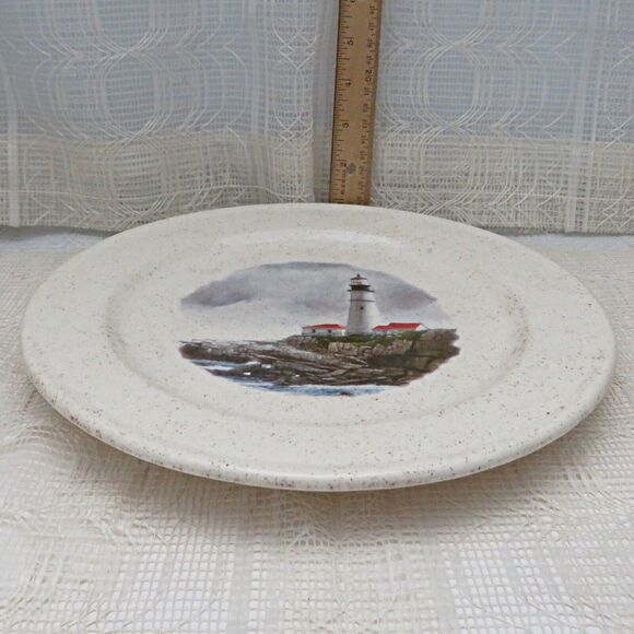 Handmade Ceramic Plate with Lighthouse and Coastal Scene, Nautical Ocean Decor - Picture 5 of 6